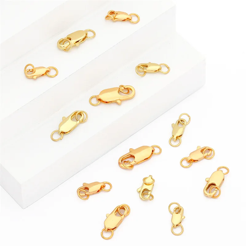 Copper 14K/18K Gold Plated Lobster Clasp Connectors Open Jump Rings For Bracelets Jewelry Making Hooks Accessories Supplies DIY