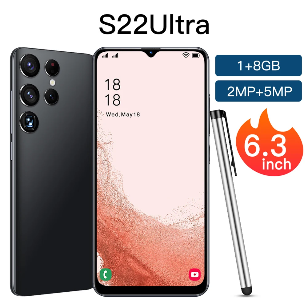 

S22Ultra 6.3” Screen Cell Phone Dual SIM Bluetooth Smart Phone 1GB + 8GB 3000mAh Battery 5MP Rear 2MP Front Camera Smartphone