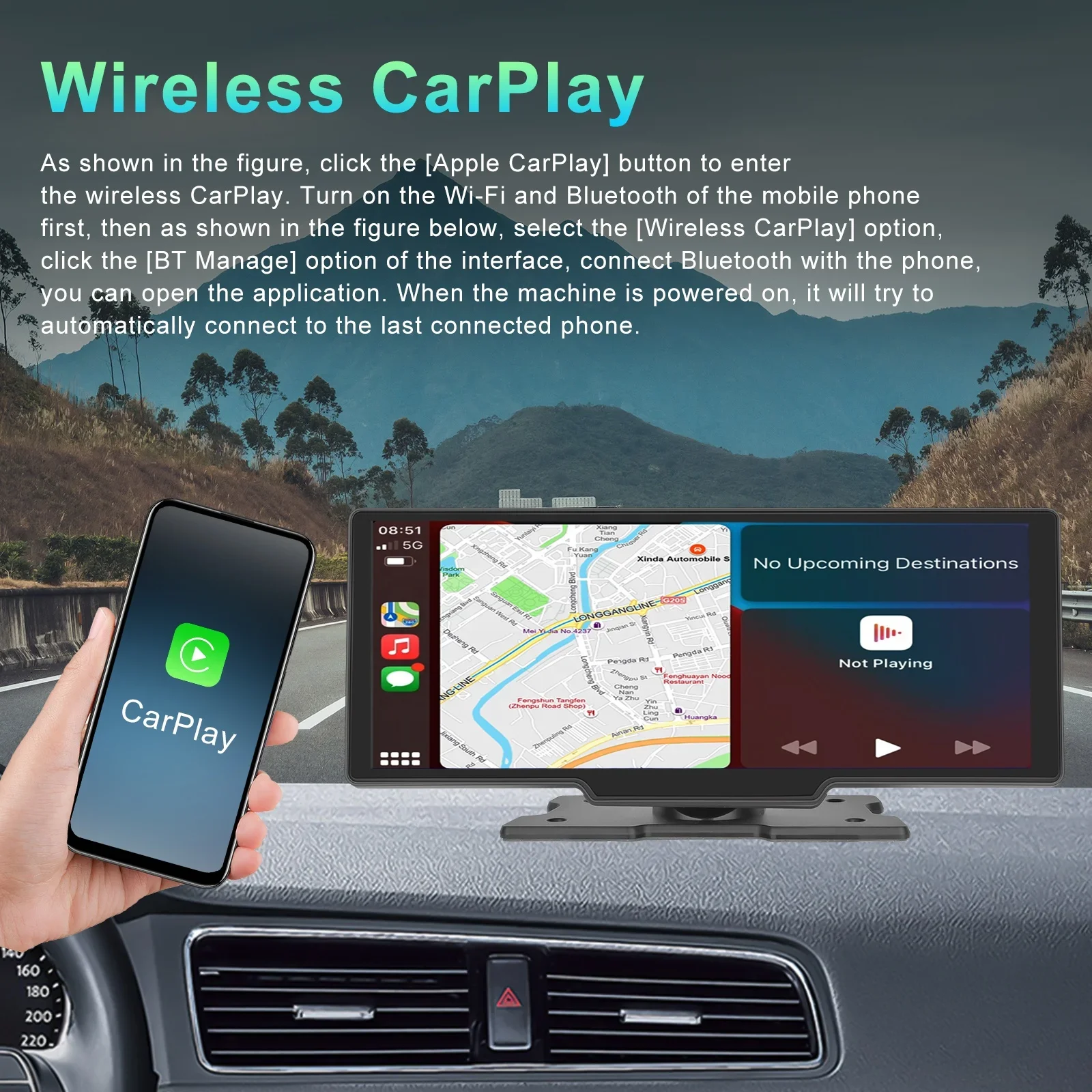 (США/ЕС/Великобритания/Австралия) Podofo Wireless CarPlay Портативный автомобильный