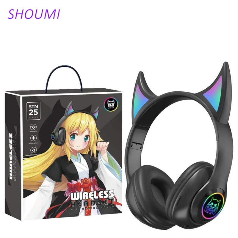 Беспроводные наушники с Bluetooth гарнитура рисунком дьявола шлем детские для