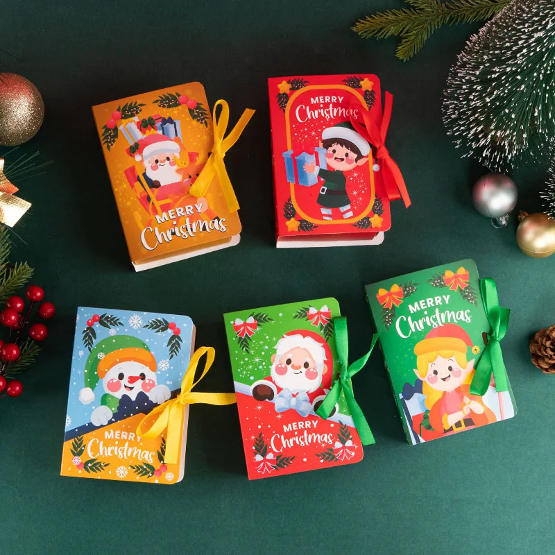 

5pcs Christmas Kraft Paper Books Candy Box Santa Claus Gift Bags Xmas Snack Presents Packaging Kids Child New Year Party Favors