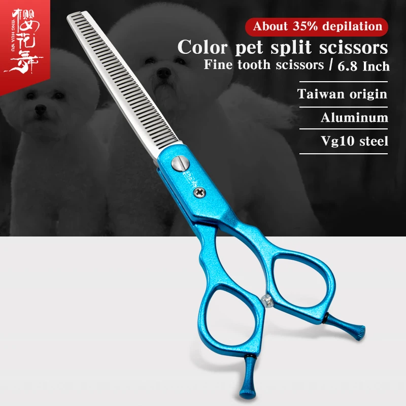 

Taiwan origin blue pet teeth scissors double tail nail thin scissors split scissors, beautician's fine trimmi 6.8 inch