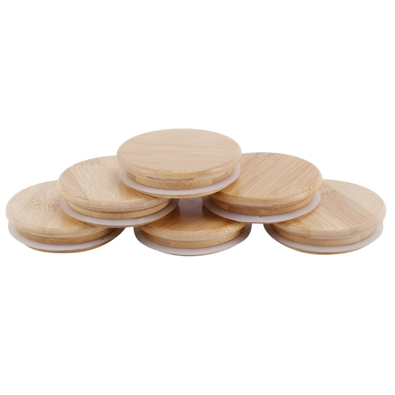 

6 Pack Wooden Jar Lids, Reusable Bamboo Canning Lids Compatible With Wide Mouth Jar Canning Jar