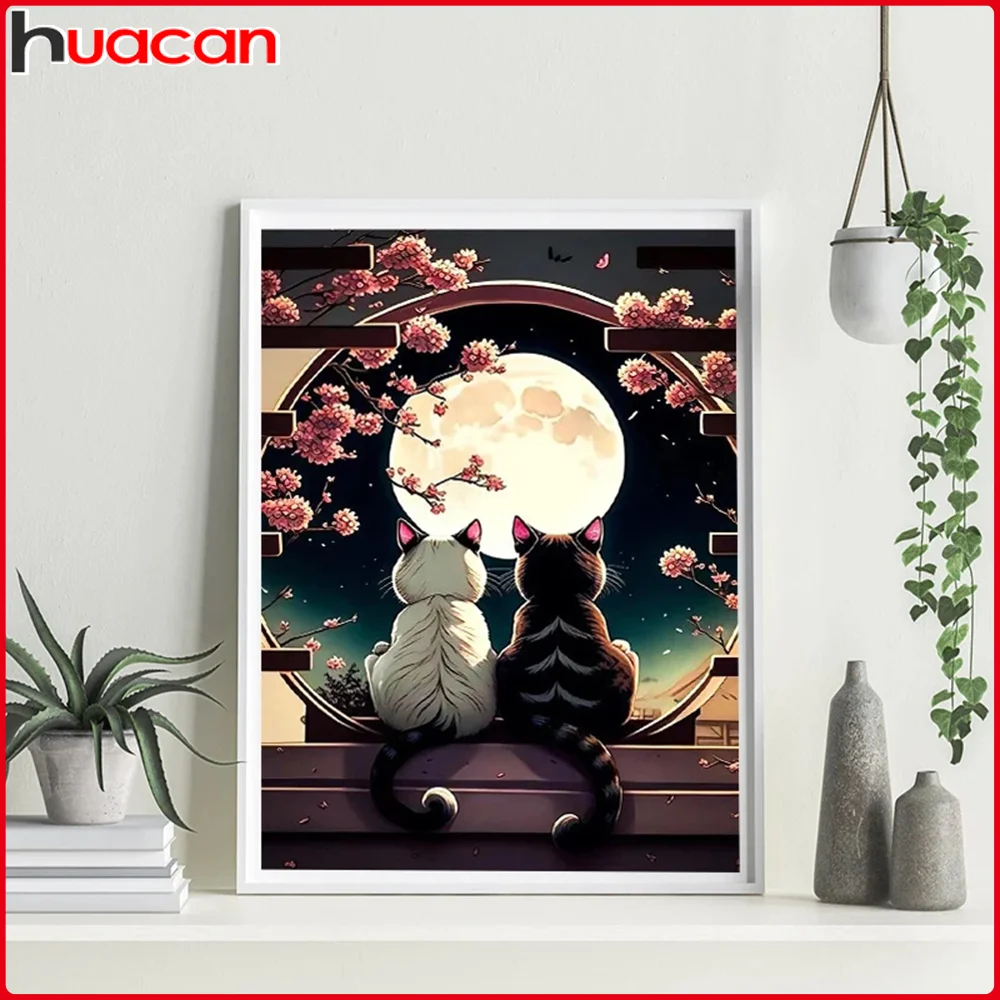 Алмазная живопись в виде кошки полностью круглая мозаика луна рукоделие Наборы