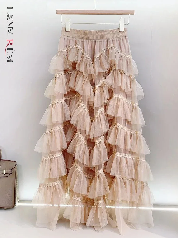 LANMREM сетчатая юбка с волнами многослойные кружевные лоскутные пышные юбки