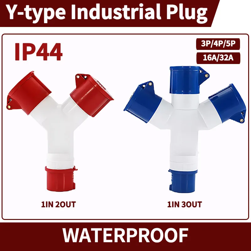 

Industrial Plug Y-Type Multi-Function Socket: Waterproof Three-Way 220V 380V Branch Connector for 16A 32A Wiring with 3P 4P 5P