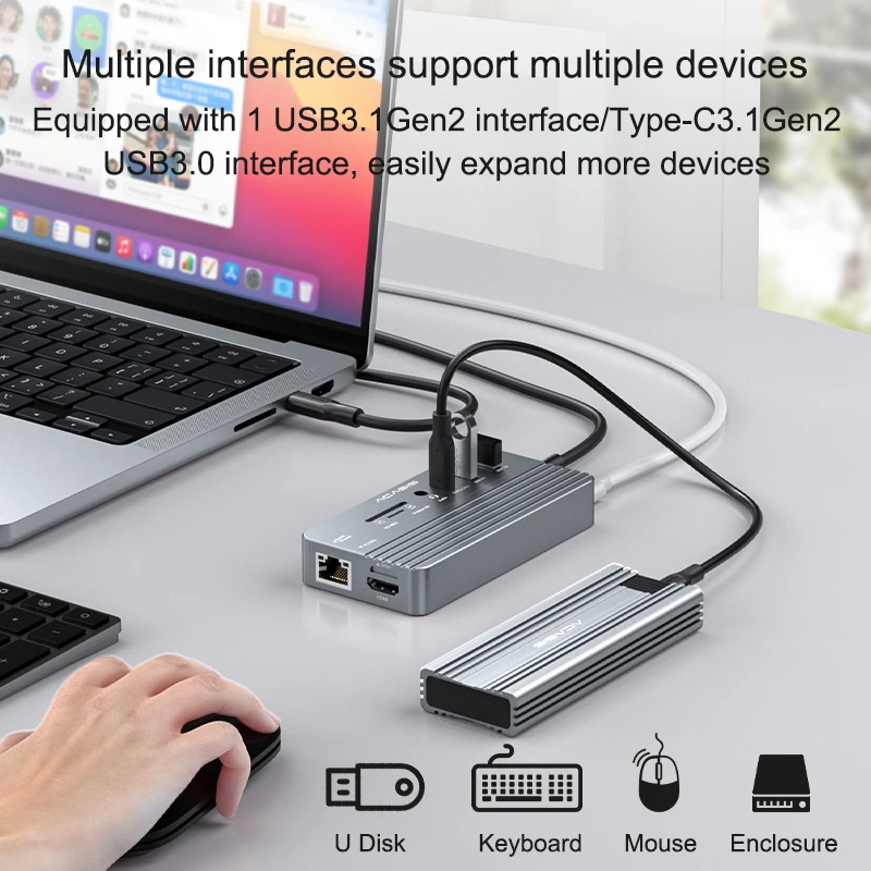 Док-станция Acasis USB 3 1 10 портов Тип C RJ45 HDMI поддержка карт TF/SD | Компьютеры и офис