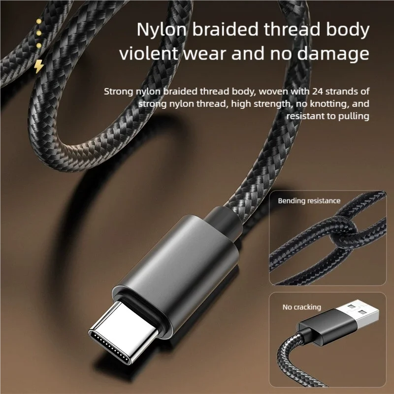 Фото Нейлоновый плетеный кабель USB-C для iPhone 15, 16, 17, быстрая зарядка 120 Вт для Samsung, Xiaomi, Huawei, высокоскоростная передача данных №5