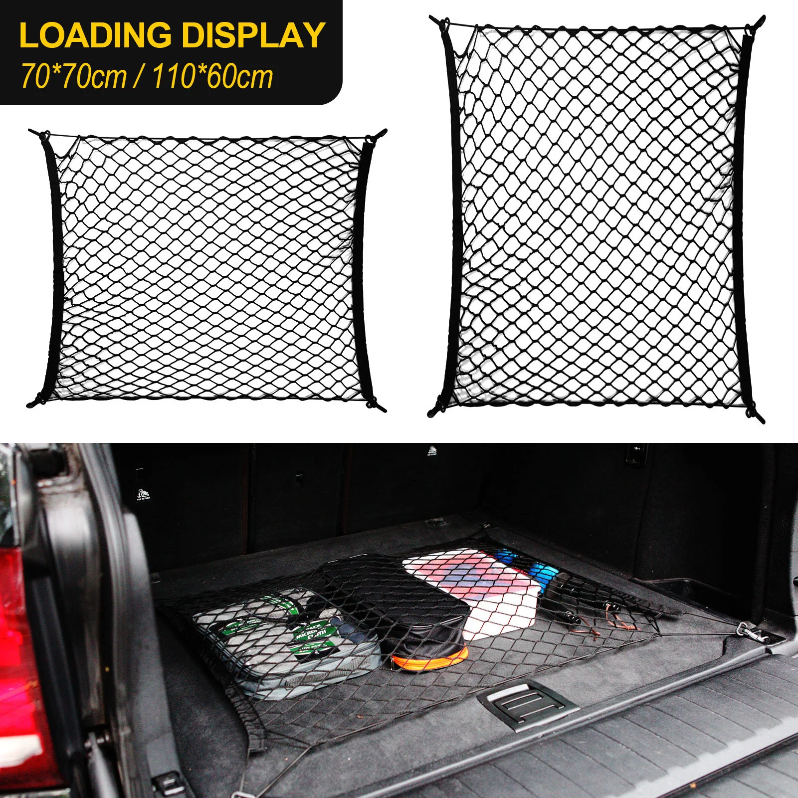 

Car Trunk Mesh Net Rear Cargo boot Luggage Universal Elastic Box Organizer Nylon Stretchable Interior Network Storage W/ 4 Hooks