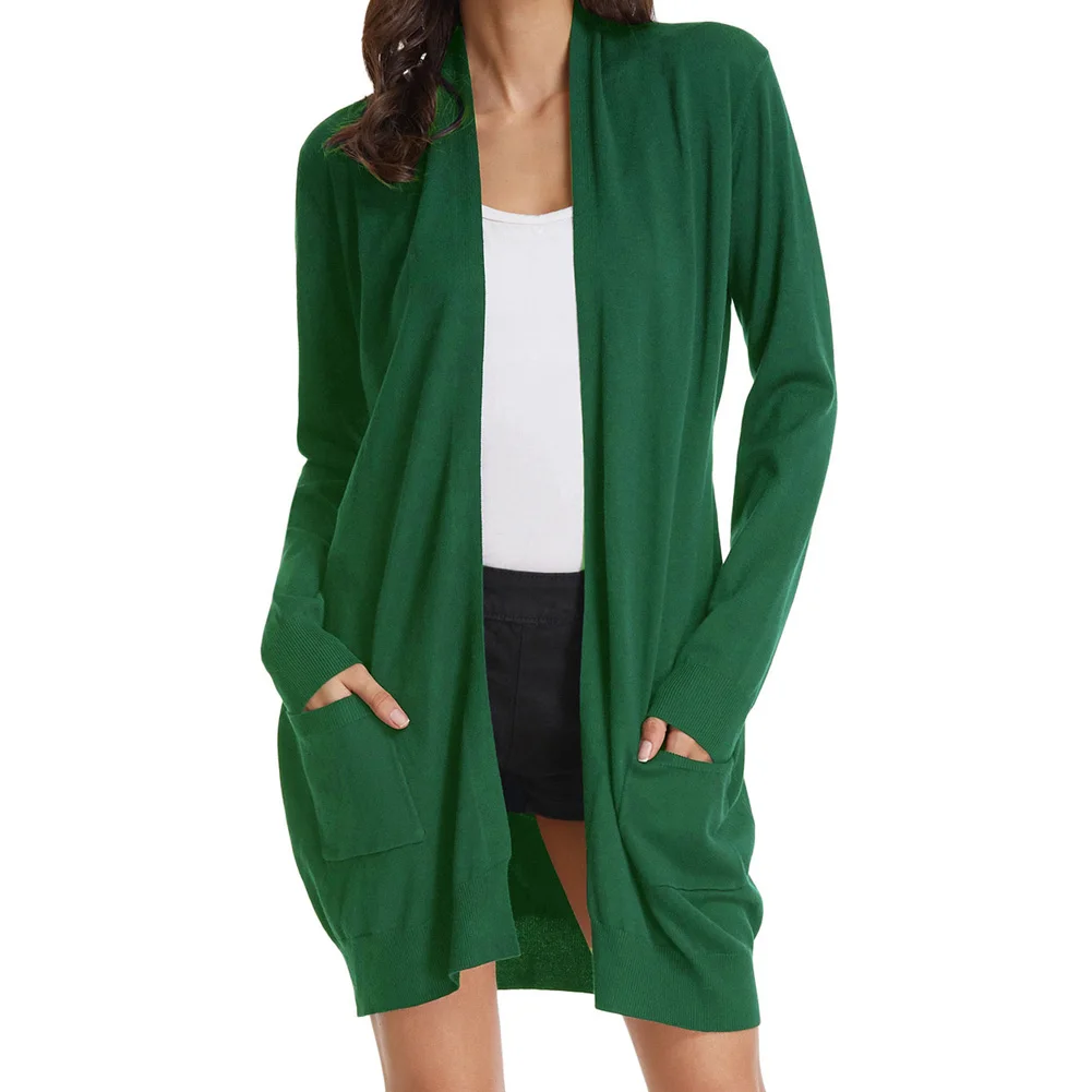 GK женские куртки пальто трикотаж до бедра кардиган свитер с карманами длинным