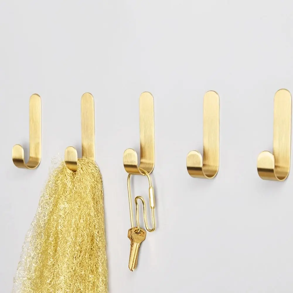 

Brass Wall Hook Self Adhesive Behind-door Key Clothes Hanger Hook J Shaped Towel Holder Bathroom Kitchen Accessories