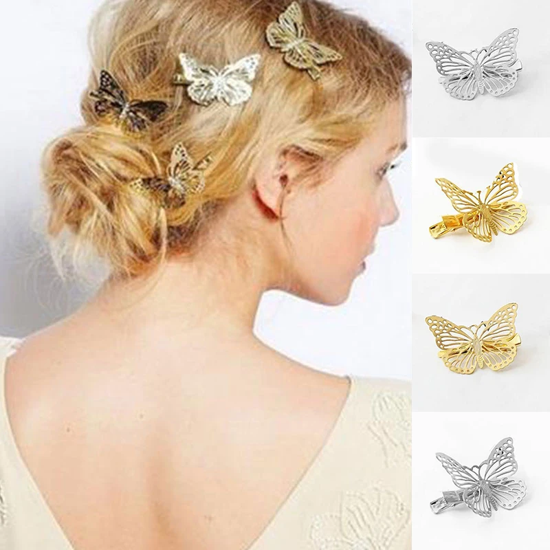 

Shiny Golden Butterfly Hair Clip Metal Butterfly Hairpin Bridal Headpiece Bobby Pins Headdress Jewelry Styling Accessories Tool