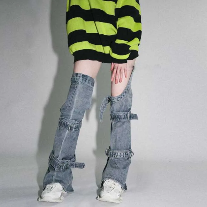 Fashion Wide Leg Jeans Baggy Legs Warmer Womens High Waist Aesthetic Female Girls Denim Capris Pants Jean Mom Jeans Trousers