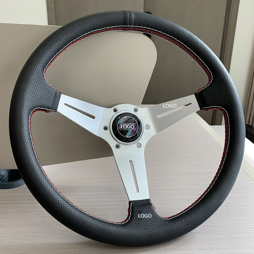 Универсальный 14-дюймовый кожаный гоночный руль из микрофибры 350 мм JDM Deep Dish Drift Rally