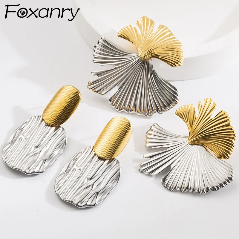 Женские серьги-гвоздики Foxanry из нержавеющей стали 316L Ginkgo Biloba