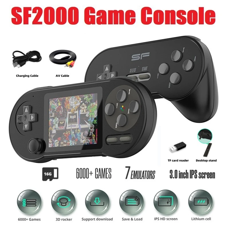 

SF2000 портативная игровая консоль со встроенными 6000 играми, Классическая Мини 3-дюймовая игровая консоль с поддержкой AV-выхода