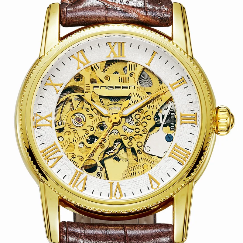 

Mechanical Automatic Watches Mens Luxury Brand Wrist Watch Skeleton Leather Watch Gold Wristwatch Waterproof Tourbillon Hodinky