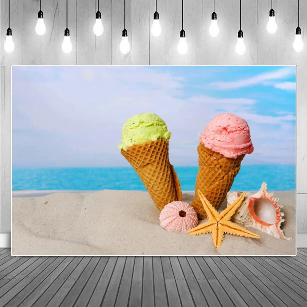 

Beach Sands Icecream Starfish Summer Holiday Photography Backgrounds Clouds Blue Sky Sea Party Decoration Photocall Backdrops