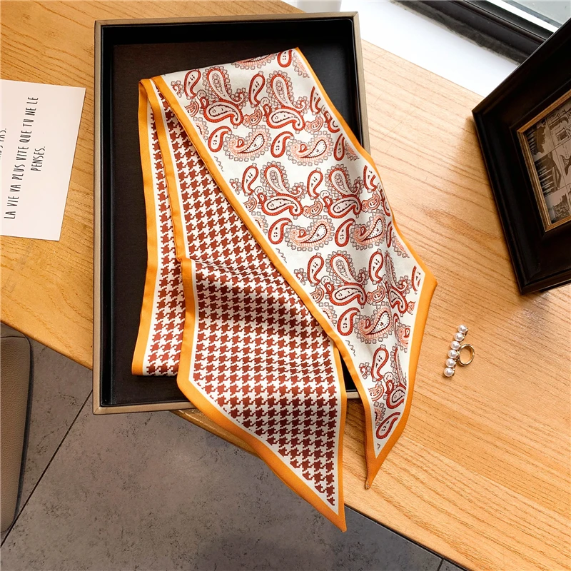 

2022 Spring Silk Skinny Scarf Scrunchies Women Hair Bands Ponytail Holder Scarves Rubber Rope Accessories Neckerchief