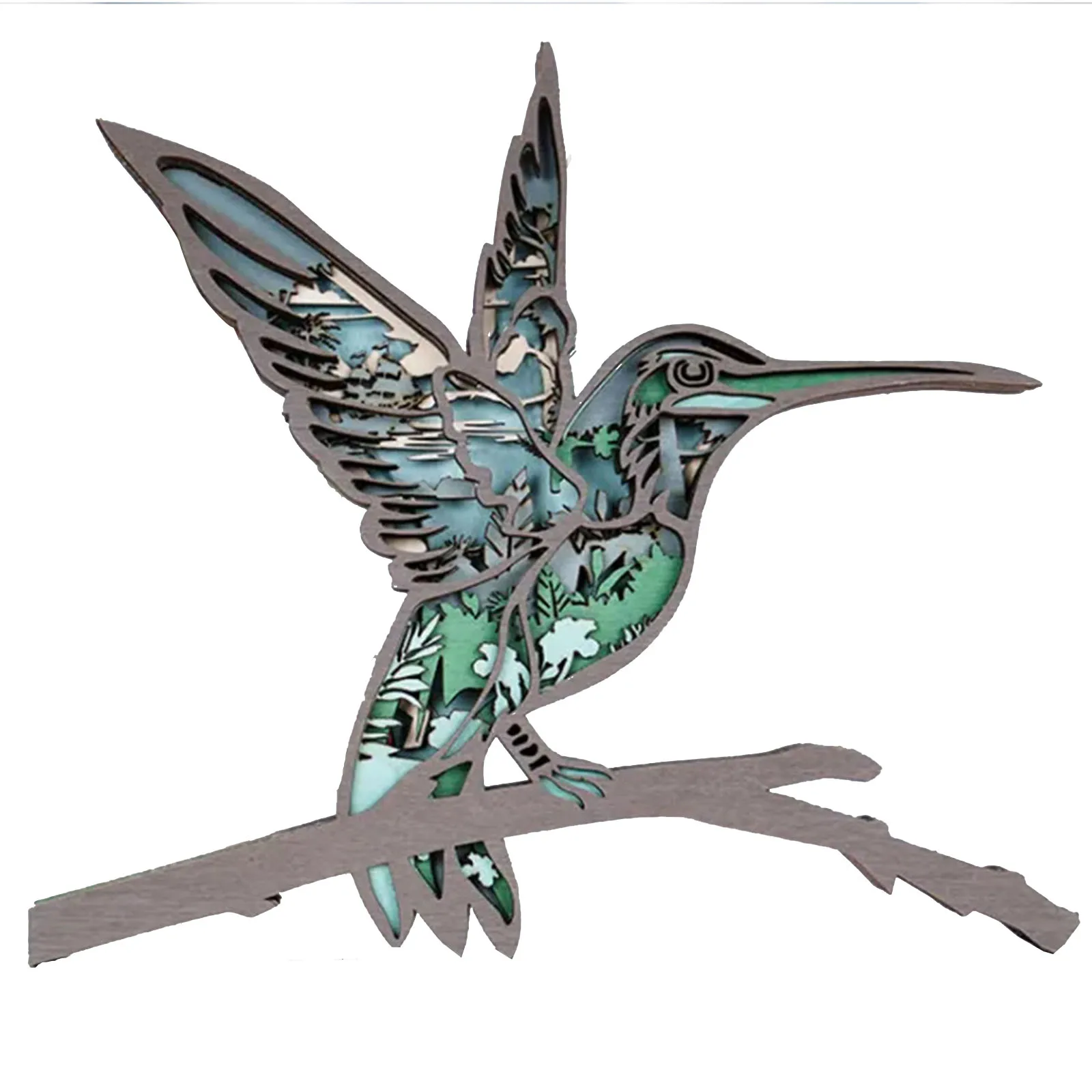 

3D Animal Hummingbird Shape Luminous Wood Carving Art Ornament Home Decoration Creative Wooden Hollow Hummingbird Sculpture