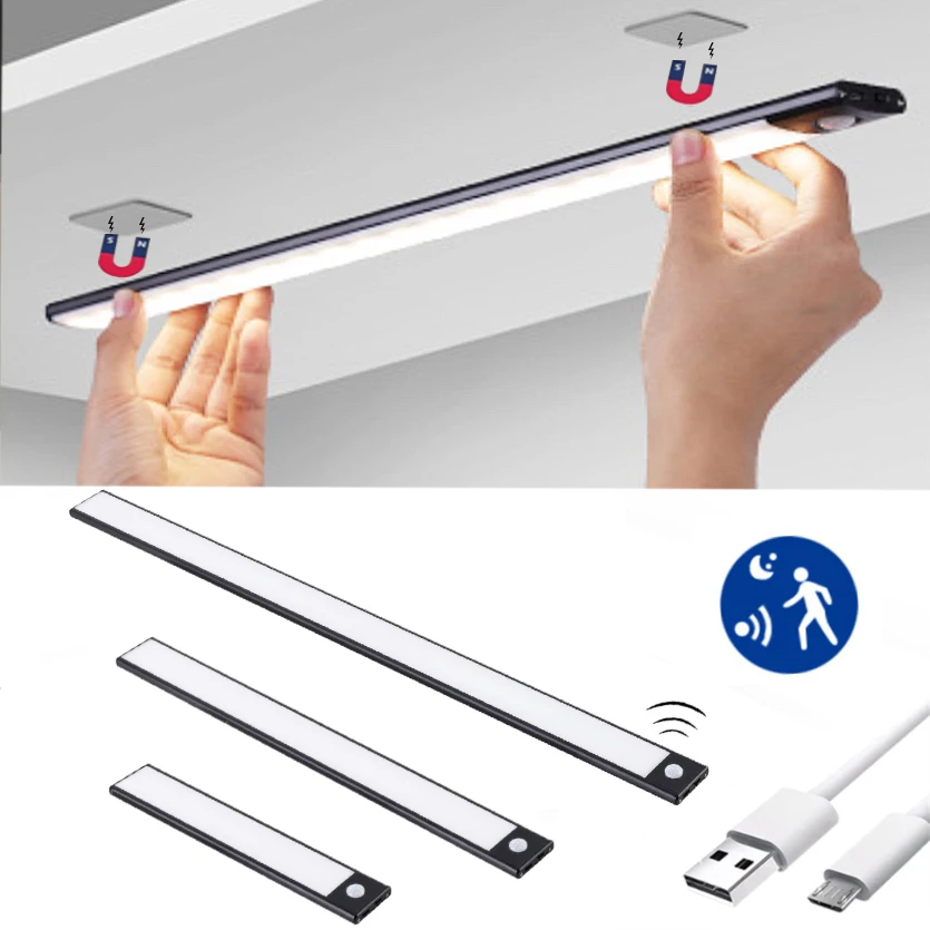 

Светодиодный светильник с пассивным инфракрасным датчиком движения, перезаряжаемый ночсветильник для шкафа, гардероба, кабинета, умное освещение для чулана, лестницы