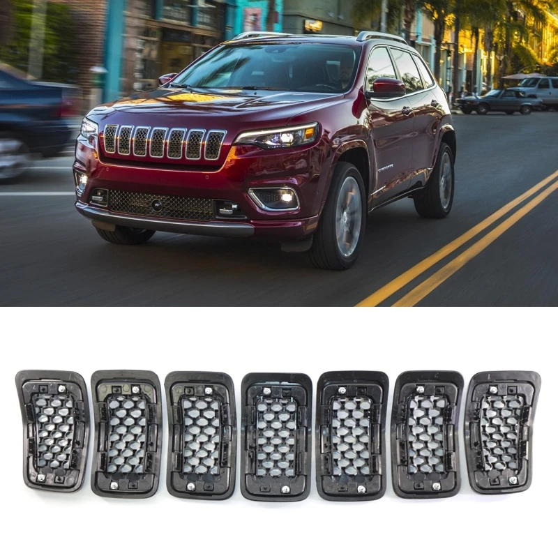 

7 pcs Car Front Grille Grill Mesh Frame Inserts Cover Rings Trims Fit for jeepCherokee 6AZ88DX8AB 6FM74SZ0AB 68323773AB D7YA