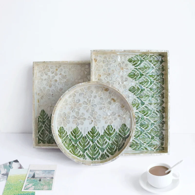 

Shell Storage Tray Rectangular Nordic Natural Color Fruit Coffee Food Tea Cup Jewelry Necklace Display Home Decoration