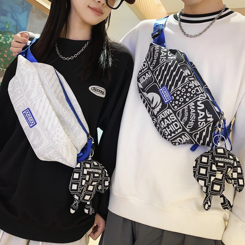 

Large Capacity Waist Bag Nylon Fanny Pack For Men And Women Casual Big Belt Bag Cartoon Printing Crossbody Chest Bag Banana Bag