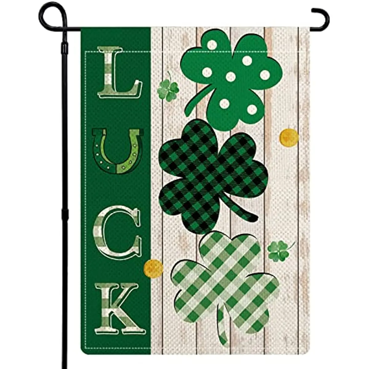

St Patricks Day Garden Flag 12x18 Inch Double Sided Green Clover Spring Rustic Luck Shamrock Plaid Flag for Yard Patio Outdoor