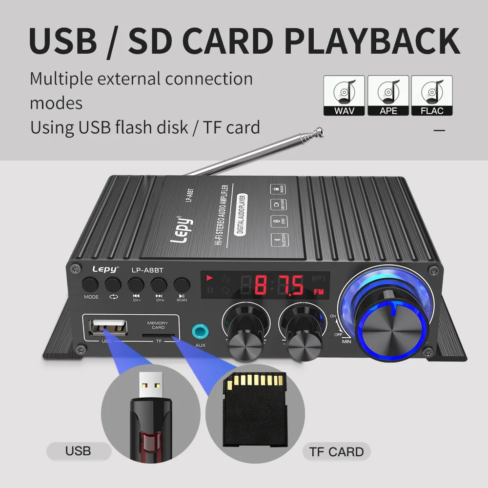 Фото Коаксиальный усилитель декодирования Bluetooth 5,0, FM, USB, функция TF, поддержка WAV/APE/FLAC, музыка без потерь, 3x30 Вт №4
