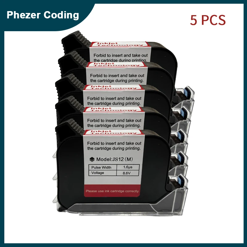 

Phezer 1/3/5/10pcs Handheld Online Inkjet Printer Ink Cartridge Quick Dry PS100 Black B Level 12.7mm Original Parts Office