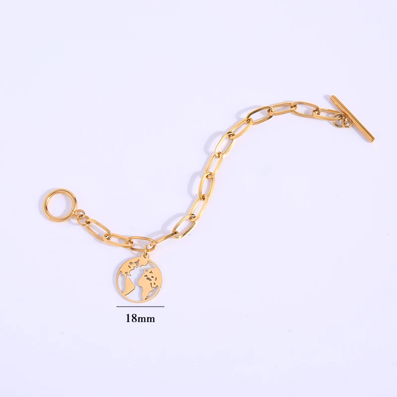 Женский браслет из нержавеющей стали с изображением карты мира