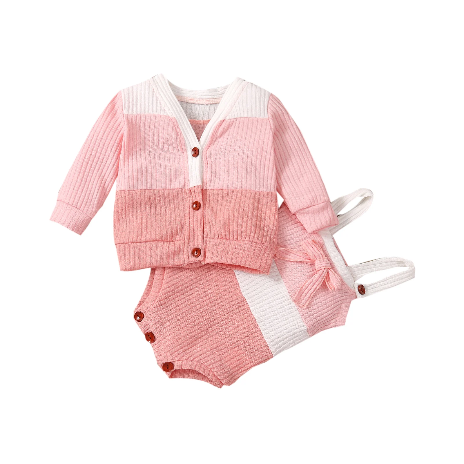 

0-24M Newborn Baby Girl Fashion Clothing 2Pcs Long Sleeve Pink V-Neck Knitting Top Cute Bodysuit Outfit