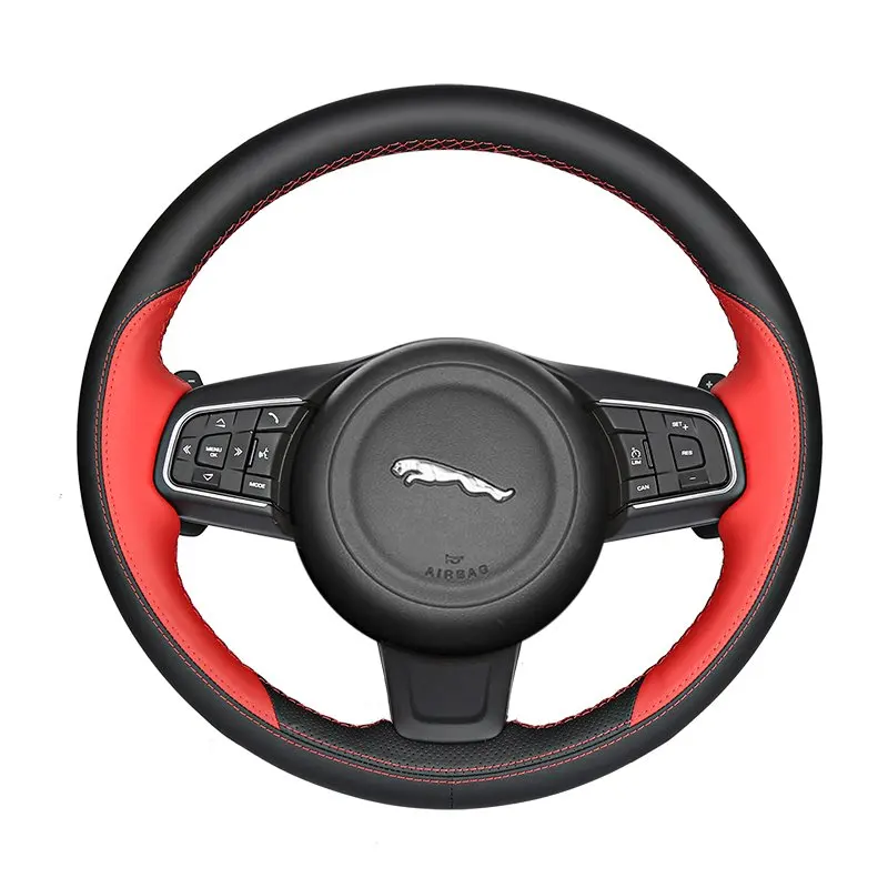 

Черно-красная Нескользящая кожа с ручной строчкой для Jaguar XFL XE XJL чехол рулевого колеса автомобиля XKR F-PACE F-Type