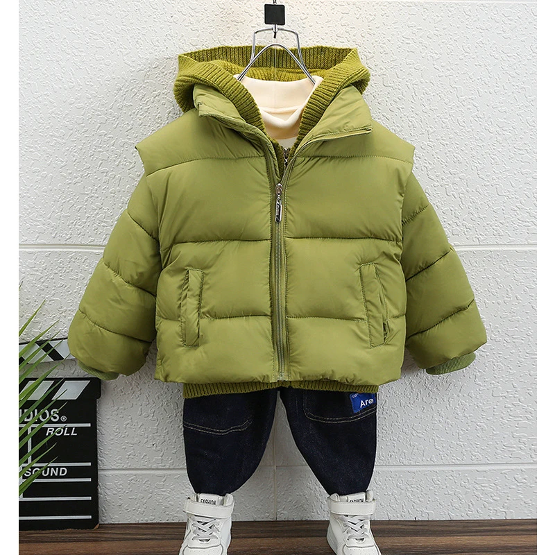 

Kids Boy Cotton-padded Warm Jackets 2 pieces Hoodies Thicken Fashion Casual Baby Outerwear 3 4 5 6 8 years
