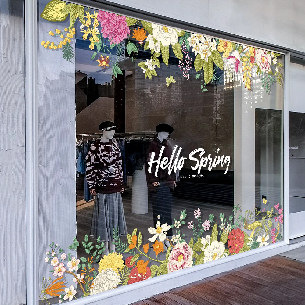 QiAds на заказ весенне-летний магазин одежды с цветами торговый центр окно