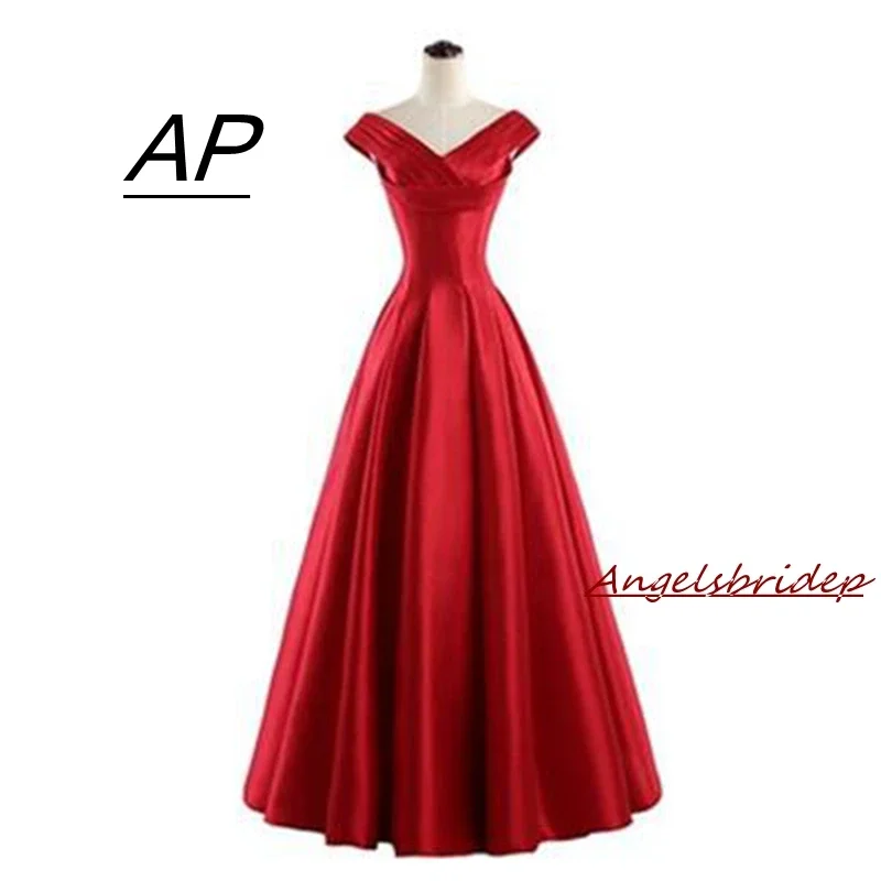 

2 STORE New Long Red Prom Dresses Vestidos De Fiesta A-line Cap Shoulder Satin Vintage Robe De Bal Party Gowns
