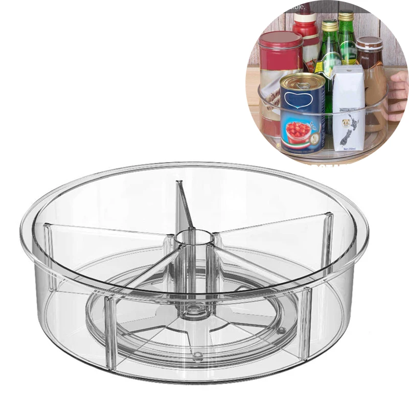 

360 DegreeTurntable Storage Bin Spice Storage Container Kitchen Bottle Organizer Clear Compartments for Teabags Sugar Coffee