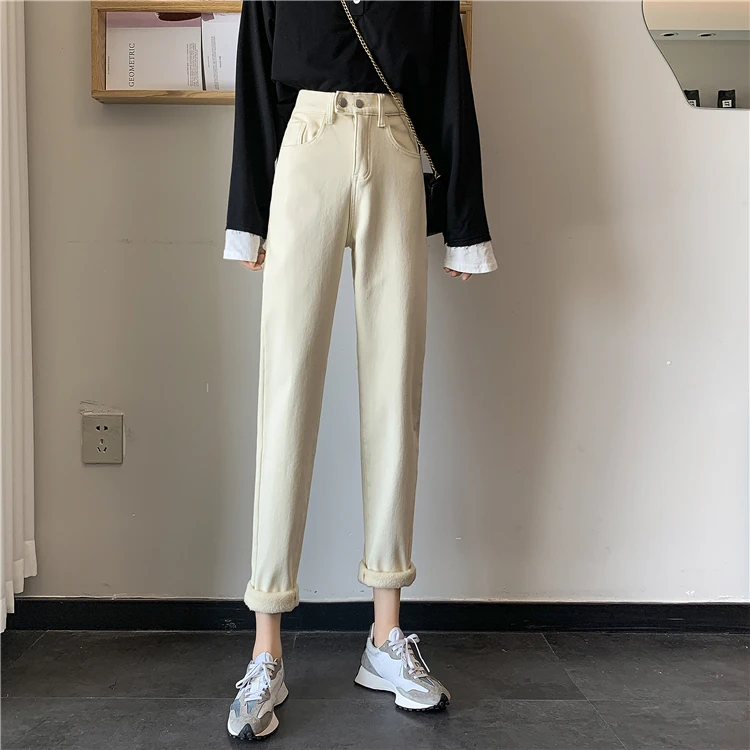 

Новинка DD1377 облегающие прямые брюки с высокой талией женские термобрюки джинсы