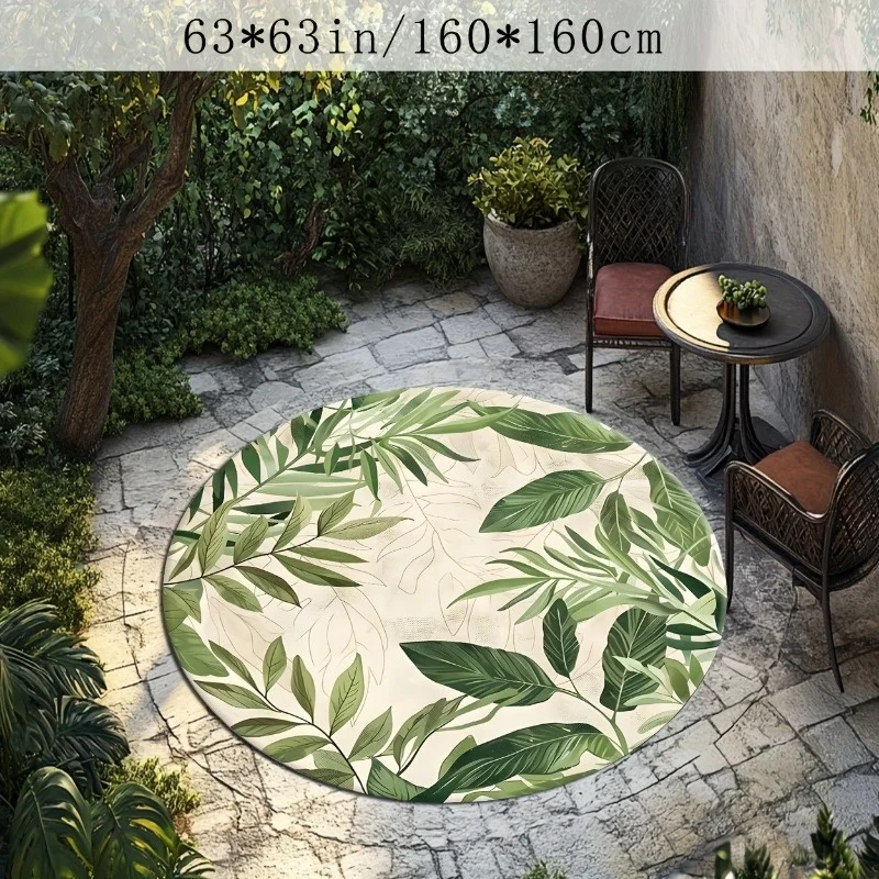 Фото Круглый коврик Green Leaf из фланели, мягкий, нескользящий, с ботаническим декором для гостиной, спальни, улицы, патио, сада, оранжереи №5