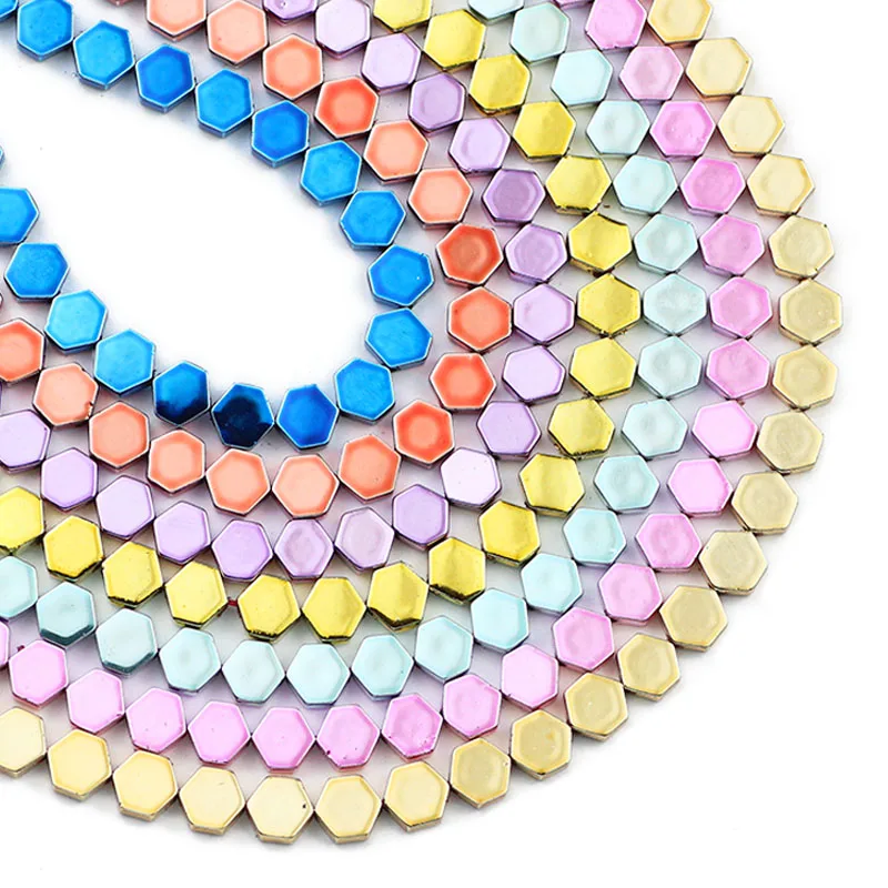 

Nano Plating 6MM Flat Hexagon Shape Natural Hematite Stone Spacers Loose Beads for Jewelry Making DIY Bracelets Accessories