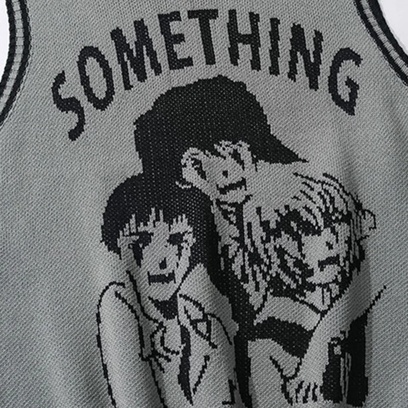 College Knitted Vest Sweaters Men Women Street Hip Hop Casual Band Cartoons Anime O-neck Sleeveless Tops 2023 Pattern Sweaters