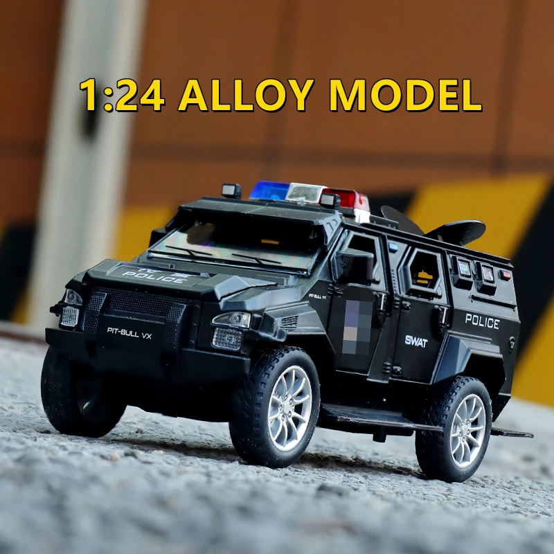 

1:24 Jeeps Alloy Modified Armored Car Truck Model Diecast Toy Off-road Vehicles Metal Police Explosion Proof Car Model Kids Gitf