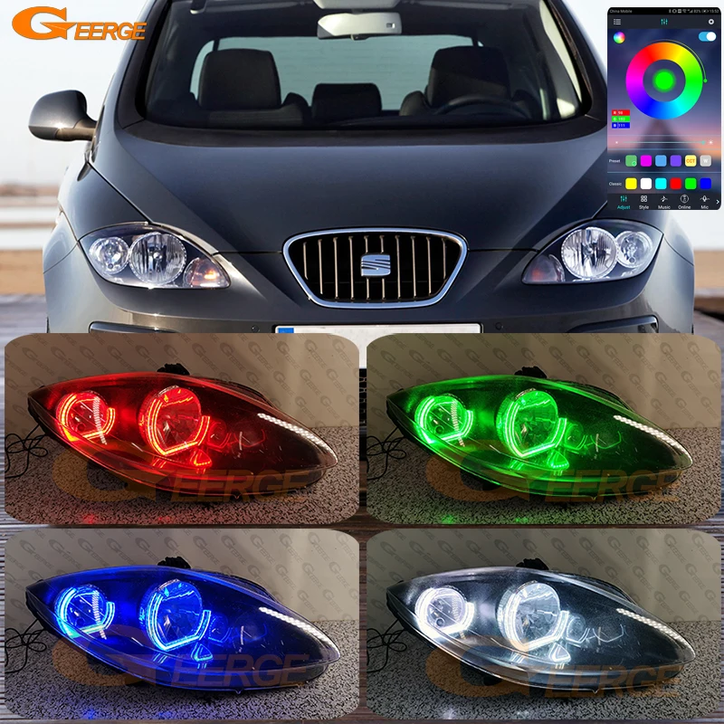 Фото Для SEAT Leon Altea Toledo Day Light Bluetooth APP Crystal DTM M4 Style Многоцветный RGB светодиодный комплект Angel Eyes Halo Rings №1
