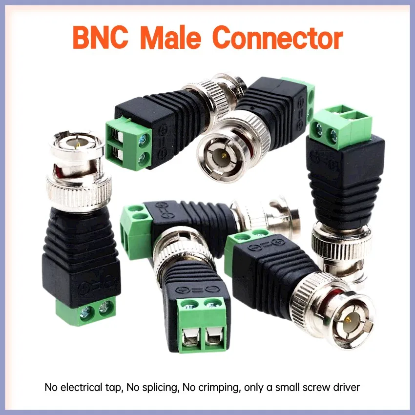 

5Pcs/Lot Green BNC Male Connector Plug CAT5 Coaxial BNC Male Screw Terminal Video Balun for CCTV Surveillance Camera Accessories