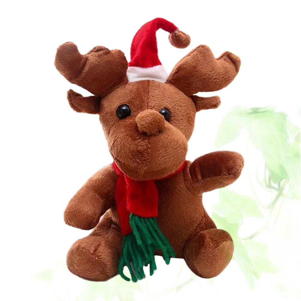 

Deer Figurines Plush Christmas Musical Reindeer Statues Stuffed Woodland Figures Forest Sculpture Xmas Table Fireplace Stitch
