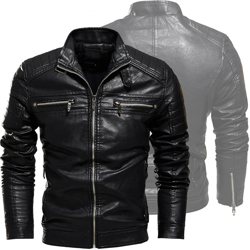 

Autumn Leather Jacket Men Zippers Fleece Motorcycle Leather Jackets Coats Men Biker Faux Leather Jacket Casual Clothing