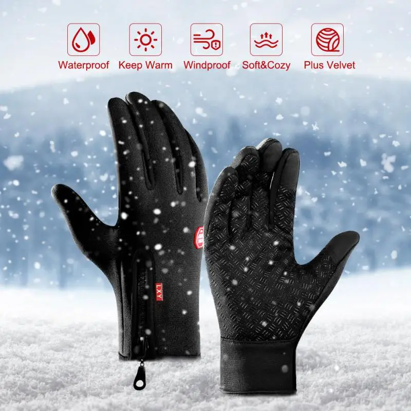 Купи Winter Gloves Men Women Ski Full Finger Gloves Warm Fleece Sports Touch Screen Gloves Windproof Riding Gloves Zipper Gloves за 236 рублей в магазине AliExpress