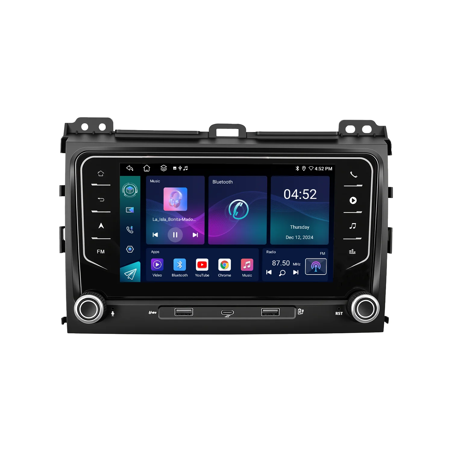 Фото 7-дюймовая автомобильная магнитола Android для Toyota Prado 2002-2009 годов выпуска с беспроводным CarPlay, Android Auto, GPS-навигацией, Bluetooth и управлением с руля №2