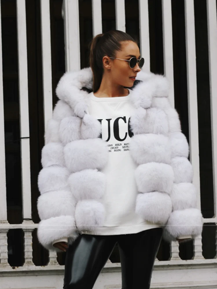 2022 Fashion Winter Real Fox Fur Jacket Hat Oversized Hood Fur Fox Jacket Home Casual High Street Popular